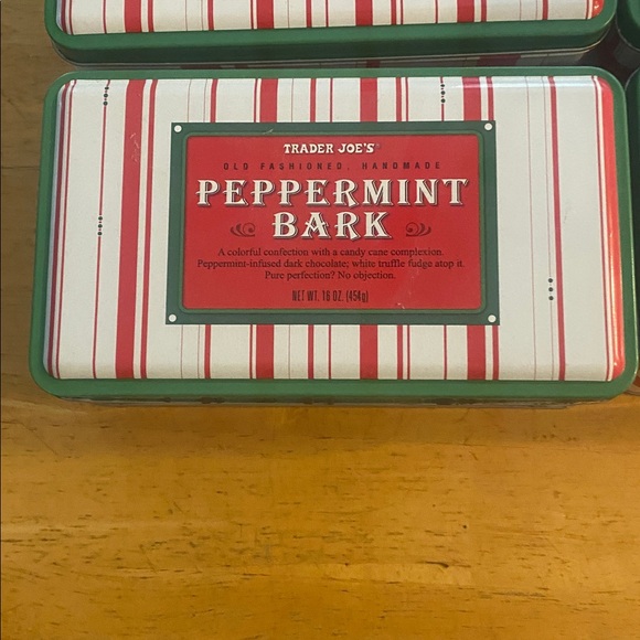 4 empty Trader Joe’s Peppermint Bark Tins- Use for cookies candy storage Festive - Picture 6 of 10